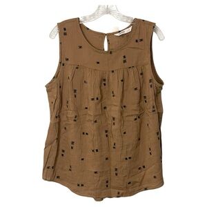 Sonoma Tan Sleeveless Blouse with Black Pattern